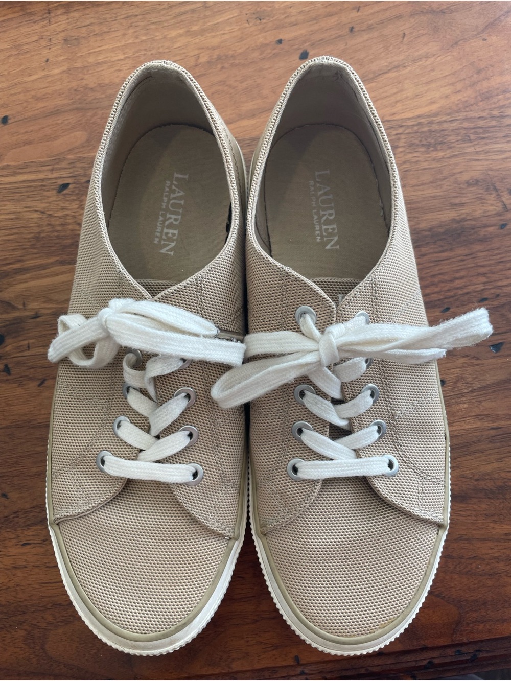 Lauren Ralph Lauren Tan Canvas Lace-Up Sneakers 8 1/2